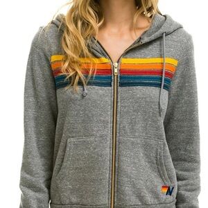 Aviator Nation 5 STRIPE HOODIE - HEATHER GREY, size M